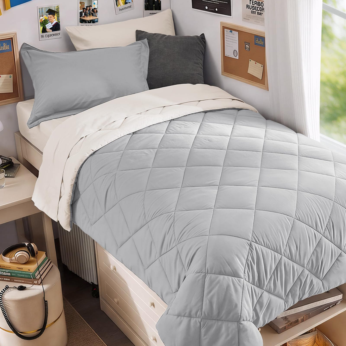 MUXHOMO 7 Pieces Comforter Set, Reversible Bed in a Bag for All Season, Bedding Set with Comforter, Flat Sheet, Fitted Sheet, Pillowcases & Shams