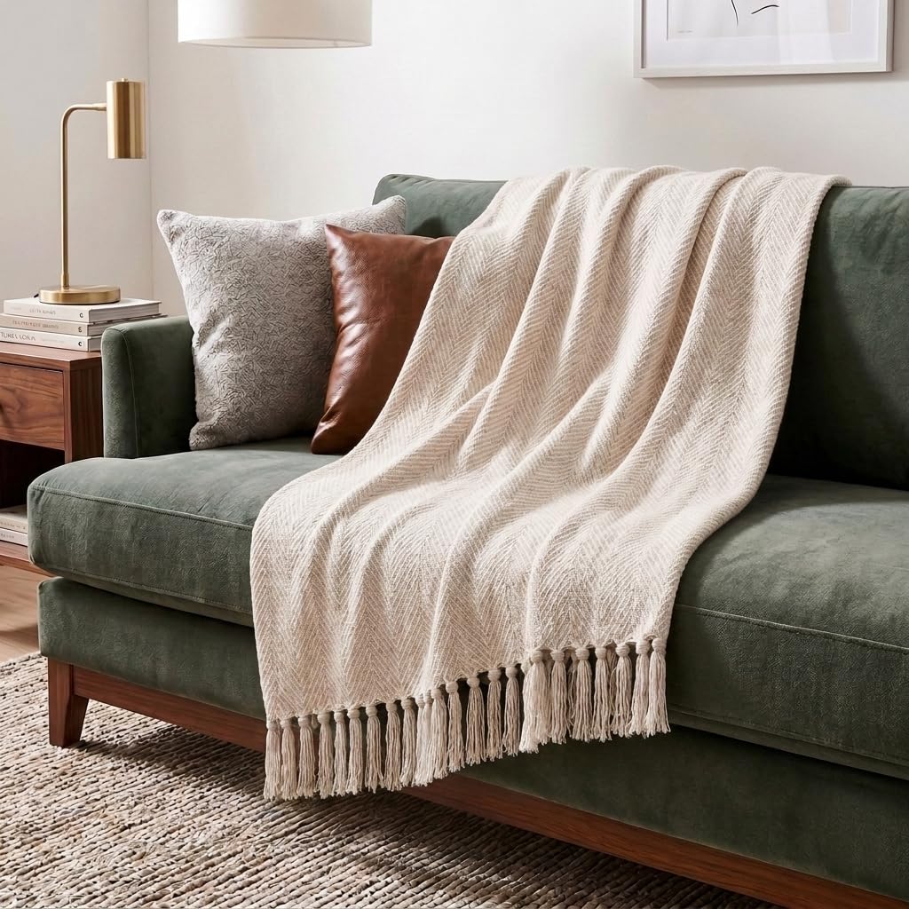 Americanflat Cotton Herringbone Throw Blanket for Sofa