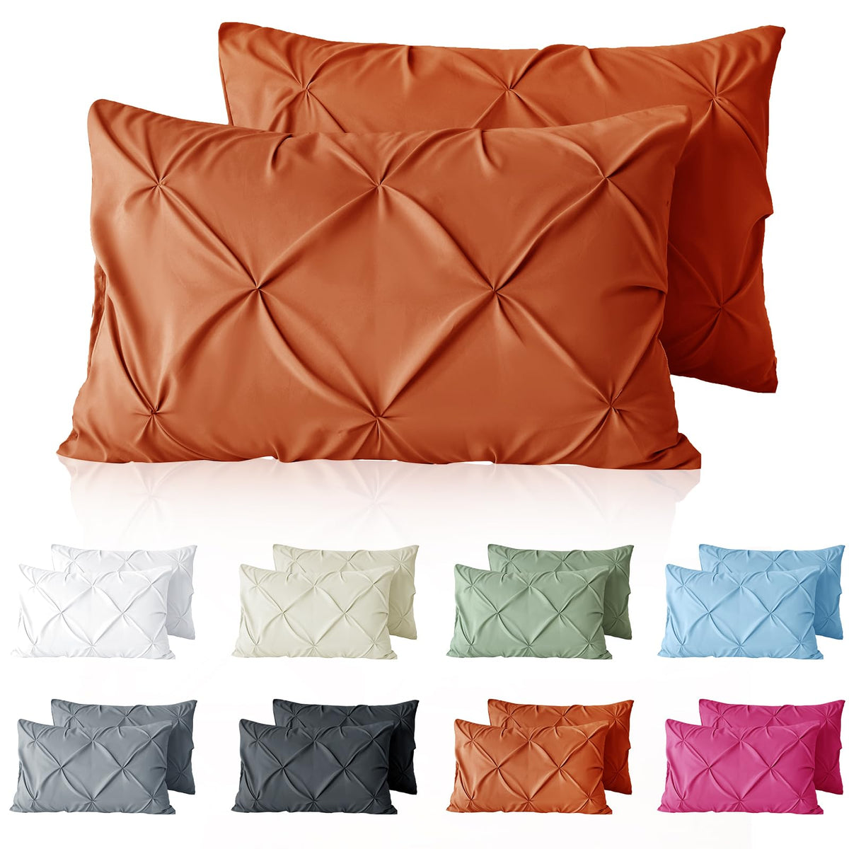 VACVELT Pintuck Pillow Cases Set of 2, Pillow Shams Decorative Pillowcases with Envelope Closure, Pinch Pleated Microfiber Pillowcases, Wrinkle and Stain Resistant