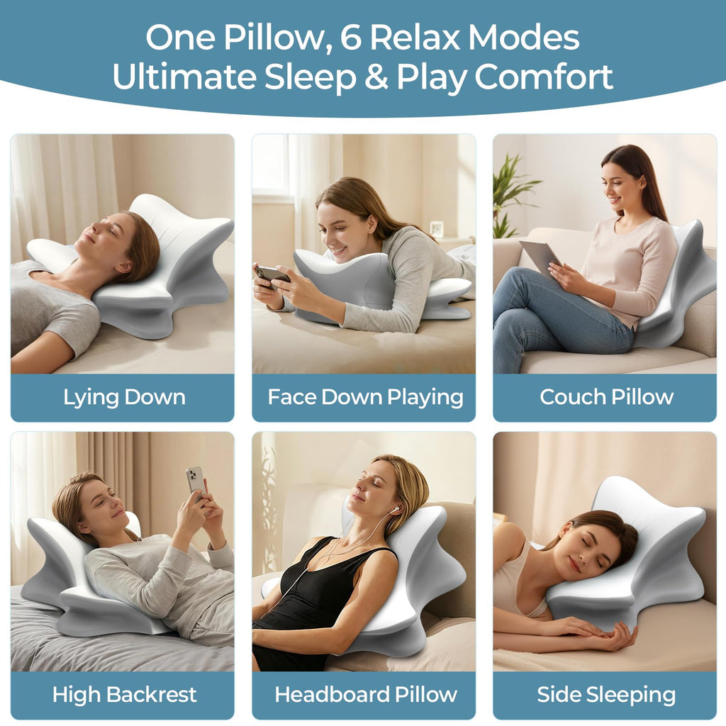 Cervical Neck Pillow for Pain Relief, Ergonomic Reading Pillow for Bed, Contour Wedge Pillow Back Support Pillow, Orthopedic Memory Foam Pillows for Sleeping, Couch Floor Use Lying Reading