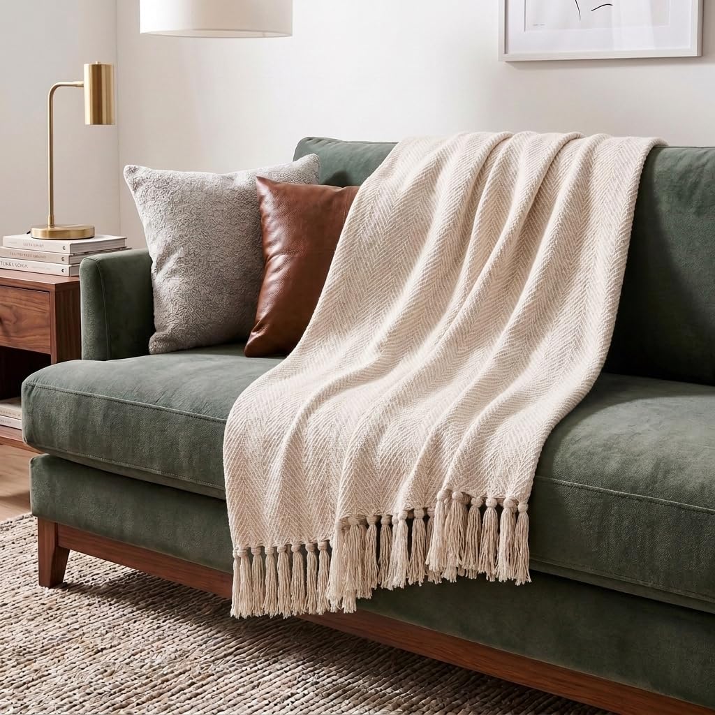 Americanflat Cotton Herringbone Throw Blanket for Sofa