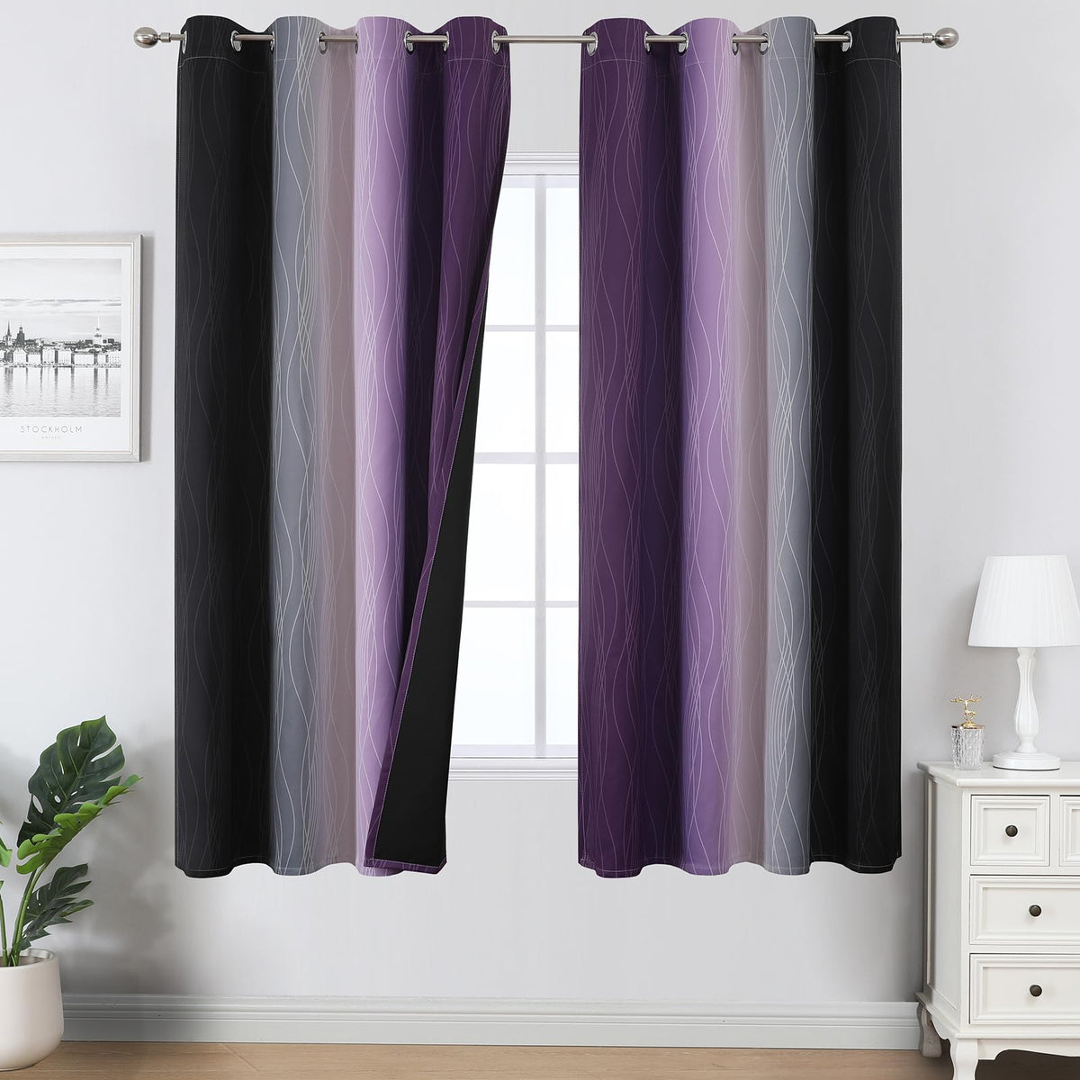 Estelar Textiler Ombre Blackout Curtains for Bedroom 2 Panels Set