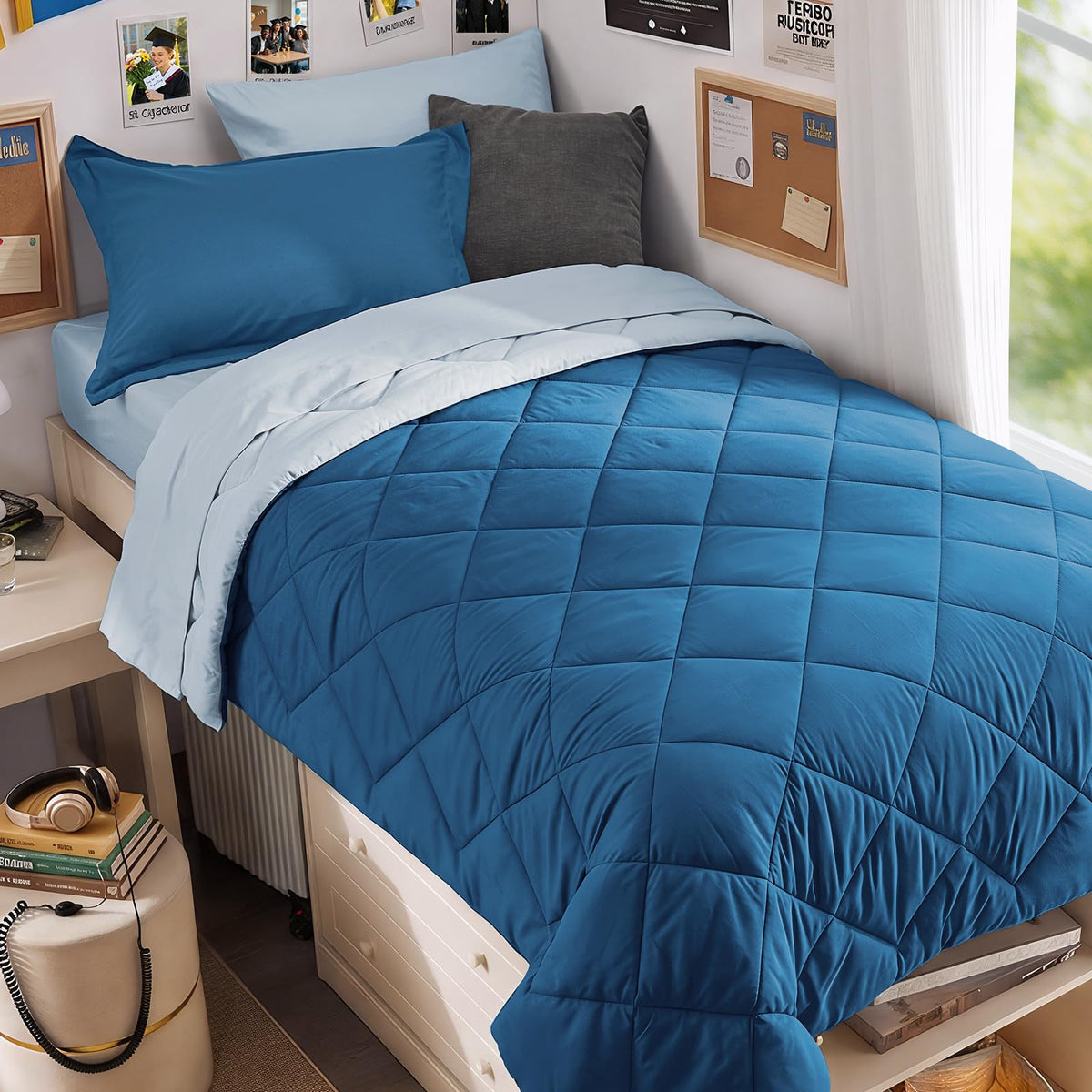 MUXHOMO 7 Pieces Comforter Set, Reversible Bed in a Bag for All Season, Bedding Set with Comforter, Flat Sheet, Fitted Sheet, Pillowcases & Shams
