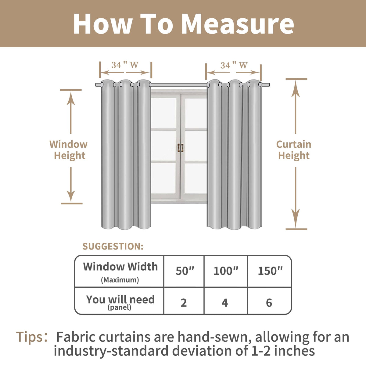 LAMIT Natural Faux Linen Curtains for Bedroom, Bronze Grommet Light Filtering Burlap Drapes, Set of 2 Panels