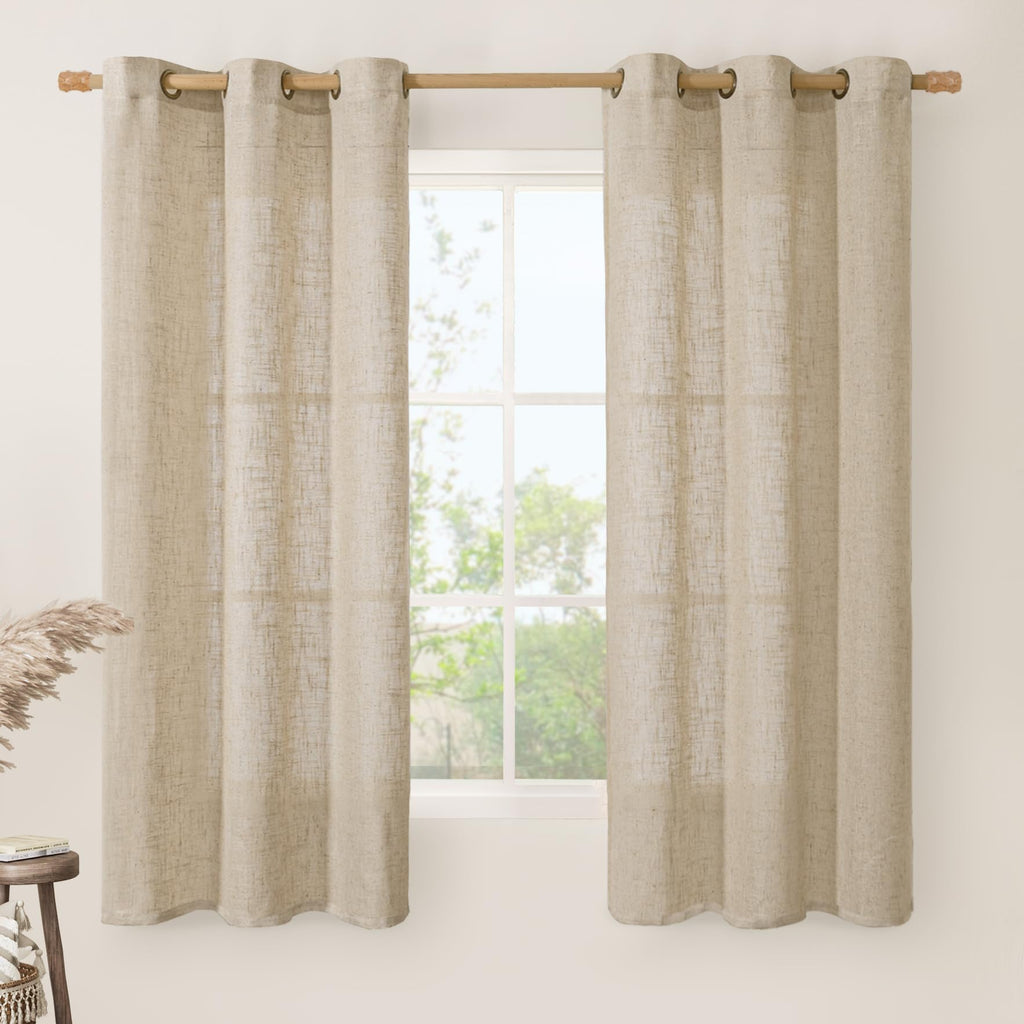 LAMIT Natural Faux Linen Curtains for Bedroom, Bronze Grommet Light Filtering Burlap Drapes, Set of 2 Panels