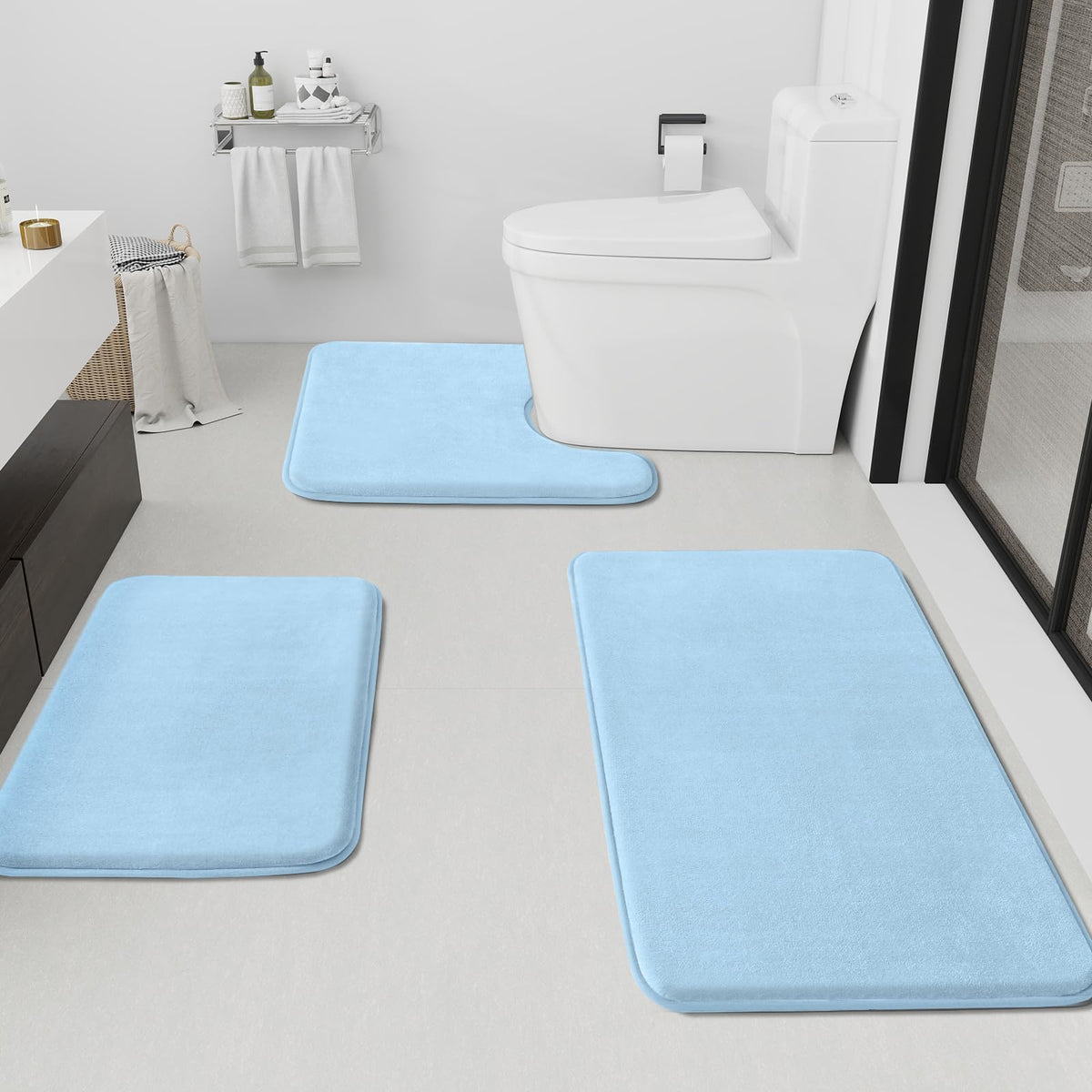 HUXMEYSON 3-Piece Soft Absorbent Non-Slip Bathroom Rug Set