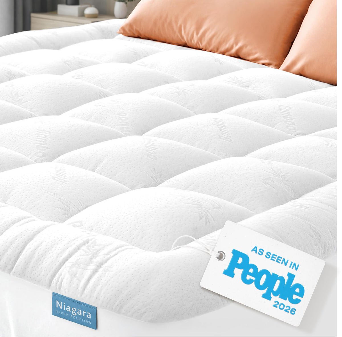 Niagara Sleep Solution Ultra Soft Mattress Topper - Rayon Derived from Bamboo Pillow Top Mattress Pad for Back Pain Relief - Naturally Cooling for Hot Sleepers