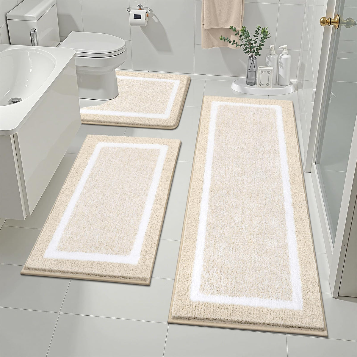 Pauwer Non-Slip Washable Bathroom Rug and Bath Mat Set