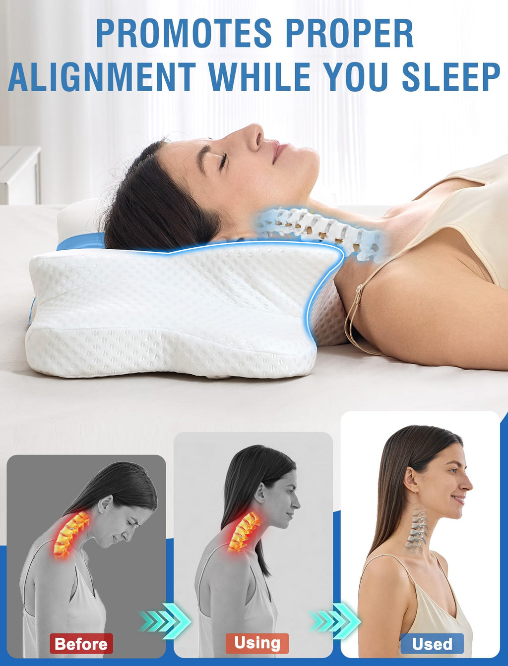 Cervical Neck Pillow for Side and Back Sleepers – Ergonomic Contour Memory Foam Pillow with Adjustable Height, Breathable Washable Cover, Neck Support for Better Sleep