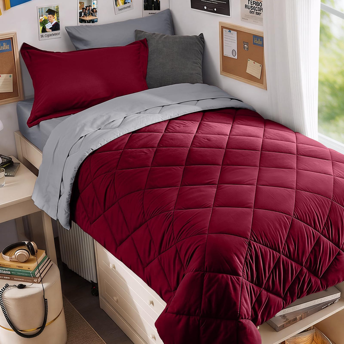 MUXHOMO 7 Pieces Comforter Set, Reversible Bed in a Bag for All Season, Bedding Set with Comforter, Flat Sheet, Fitted Sheet, Pillowcases & Shams