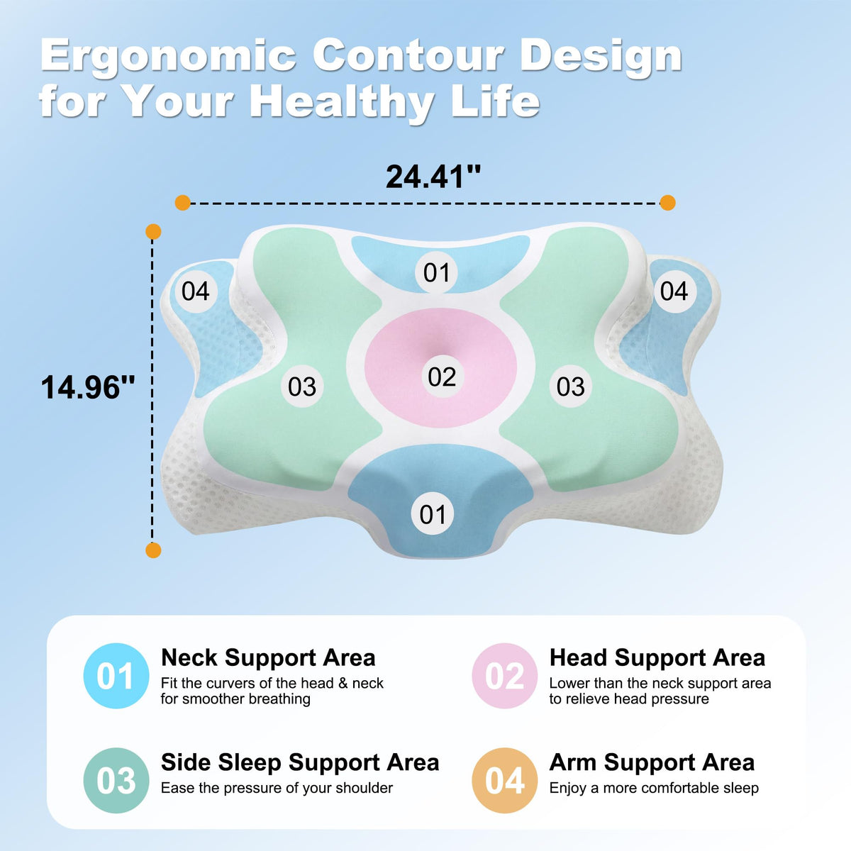 VYLEE Cervical Neck Pillow, Memory Foam Contour Pillow