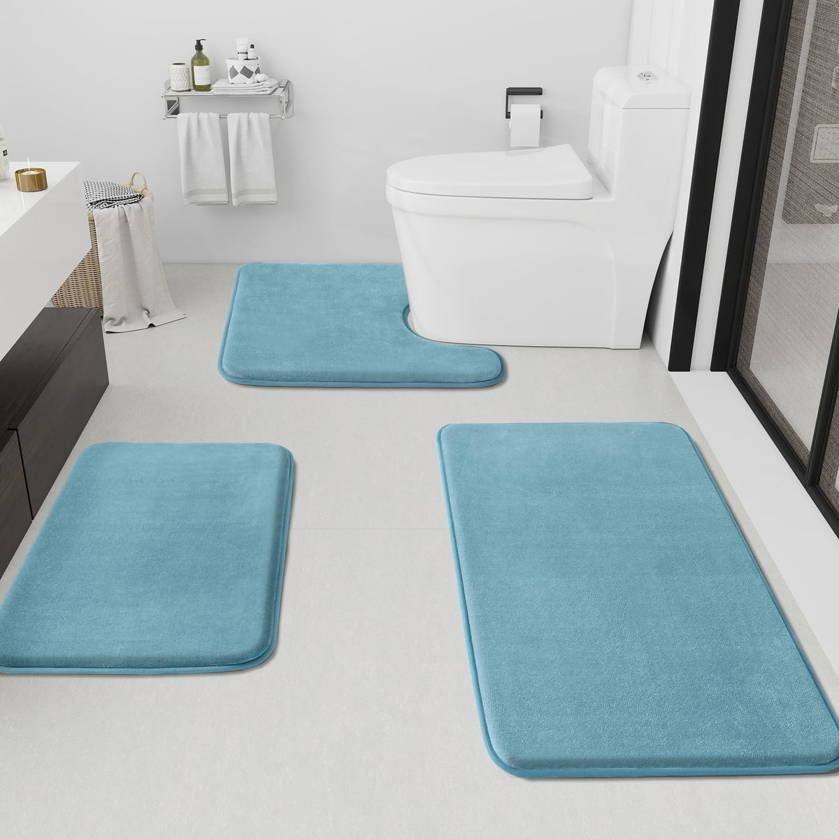 HUXMEYSON 3-Piece Soft Absorbent Non-Slip Bathroom Rug Set