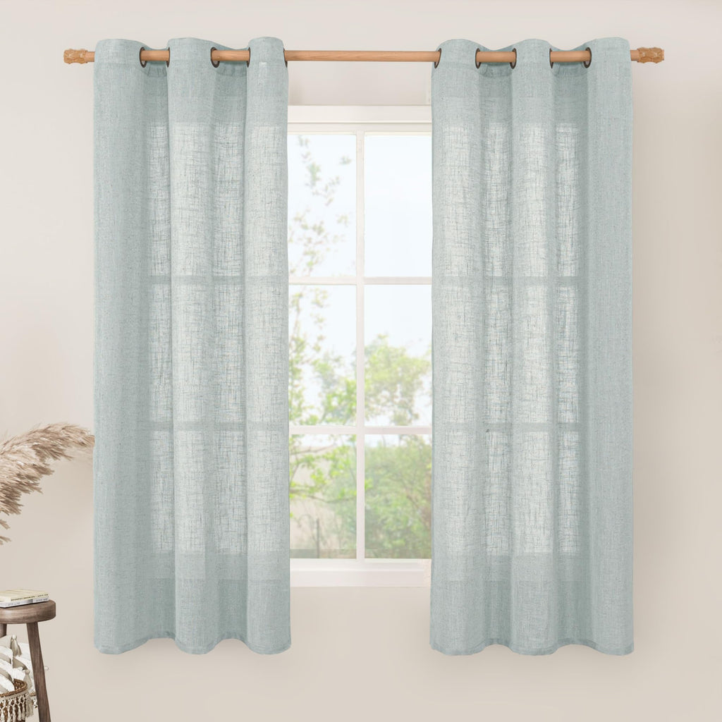 LAMIT Natural Faux Linen Curtains for Bedroom, Bronze Grommet Light Filtering Burlap Drapes, Set of 2 Panels