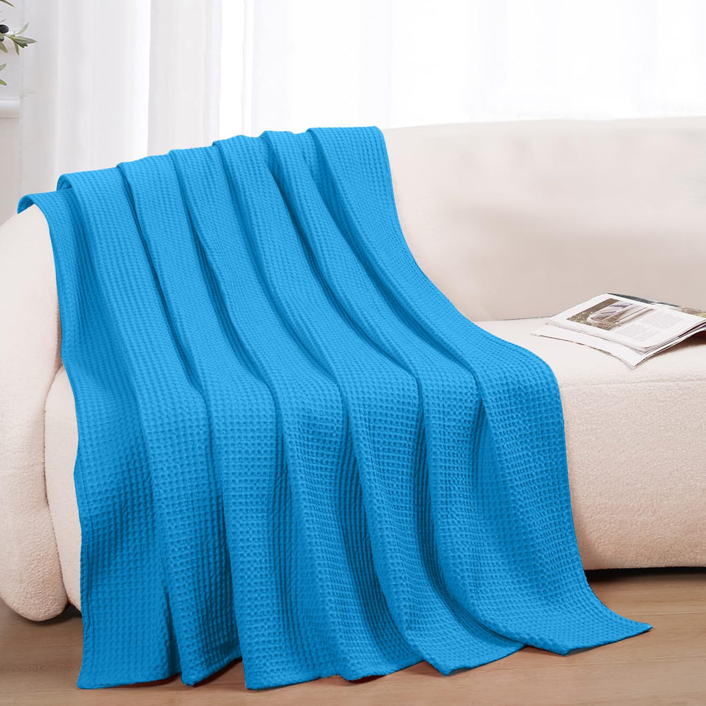 100% Cotton Blankets for Bed - Waffle Weave Blankets for Summer, Lightweight and Breathable Soft Woven Blanket for Spring