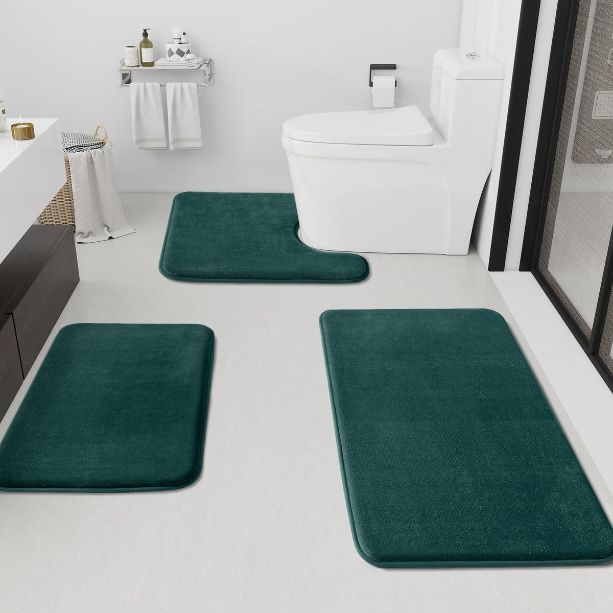 HUXMEYSON 3-Piece Soft Absorbent Non-Slip Bathroom Rug Set