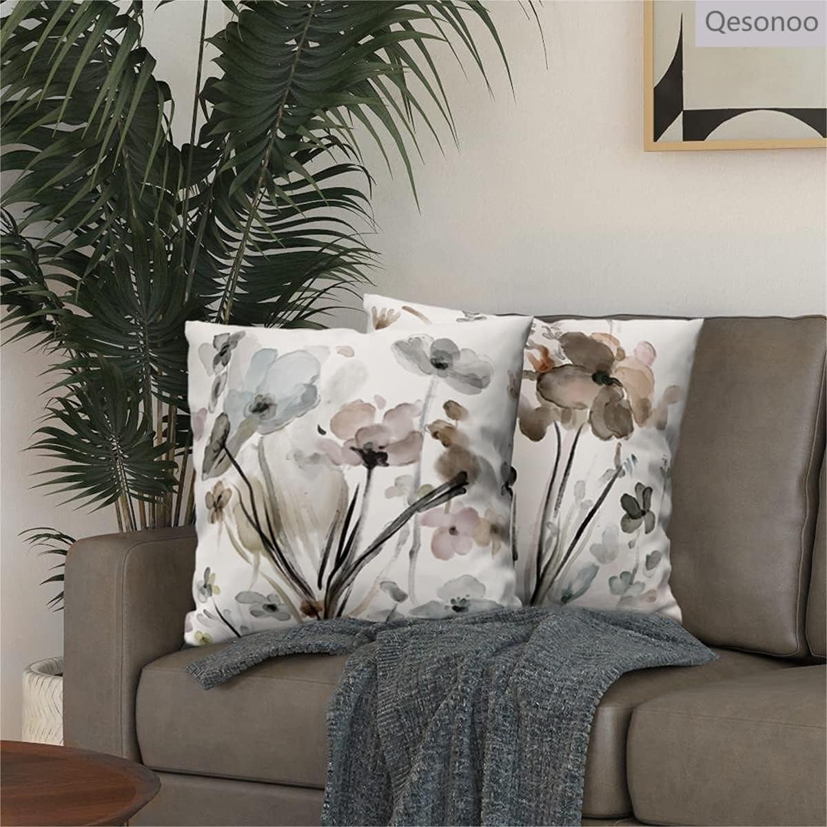 Qesonoo Flower Lumber Throw Pillow Covers Set of 2, Flowers Pillow Cushion Cases, Modern Decorative Square Pillowcases for Sofa Couch Bedroom Living Room Car Seat