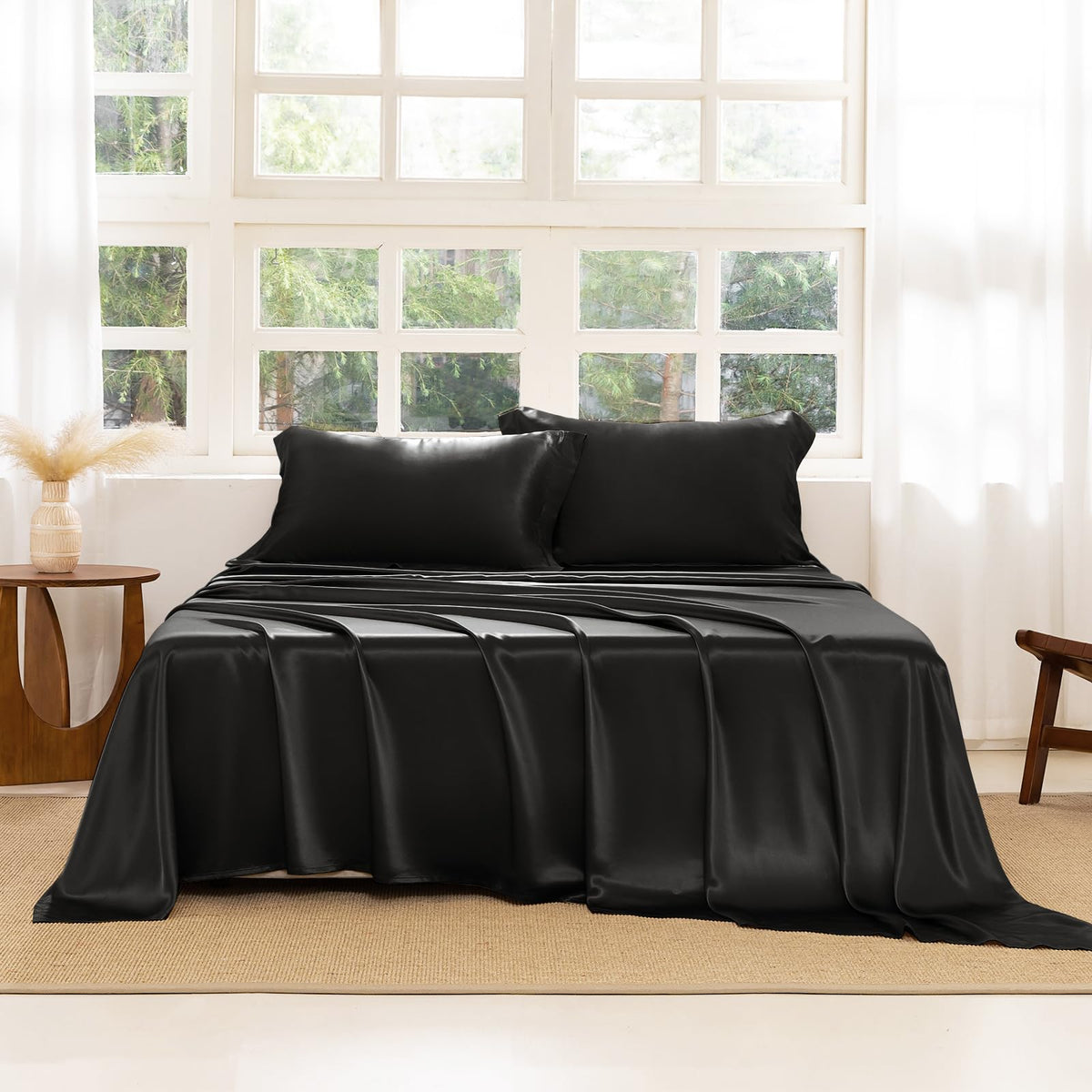 THXSILK 22 Momme Silk Sheet Set 4 Pcs, 7A+ Silk Bed Sheets, Luxury Bedding Sets -Ultra Soft, Durable-100% Top Grade Mulberry Silk