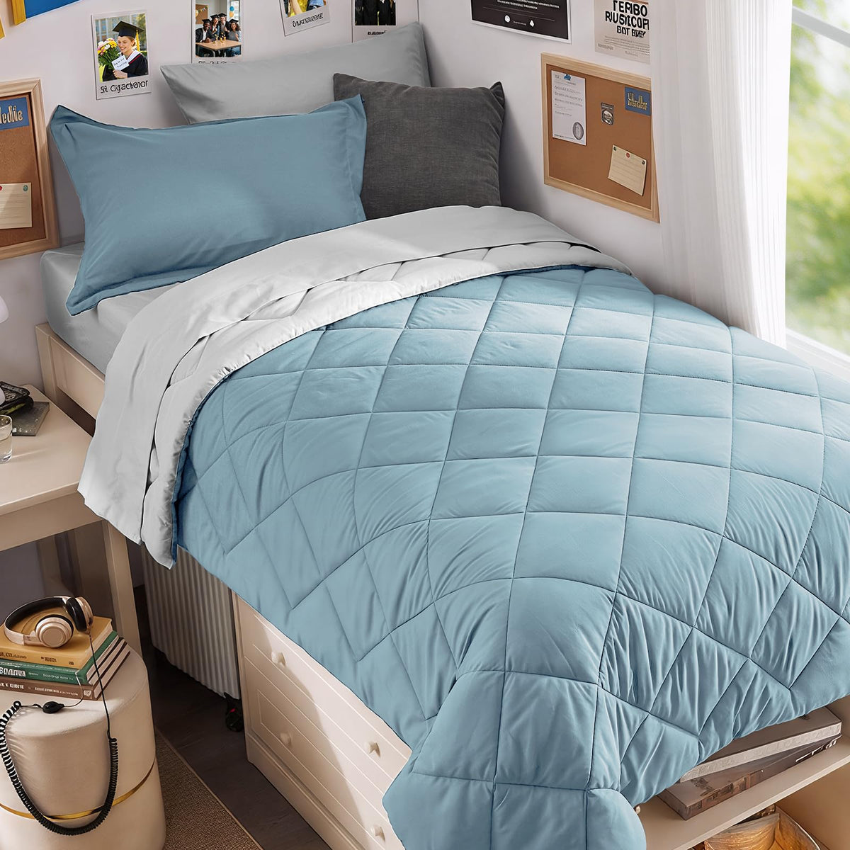 MUXHOMO 7 Pieces Comforter Set, Reversible Bed in a Bag for All Season, Bedding Set with Comforter, Flat Sheet, Fitted Sheet, Pillowcases & Shams