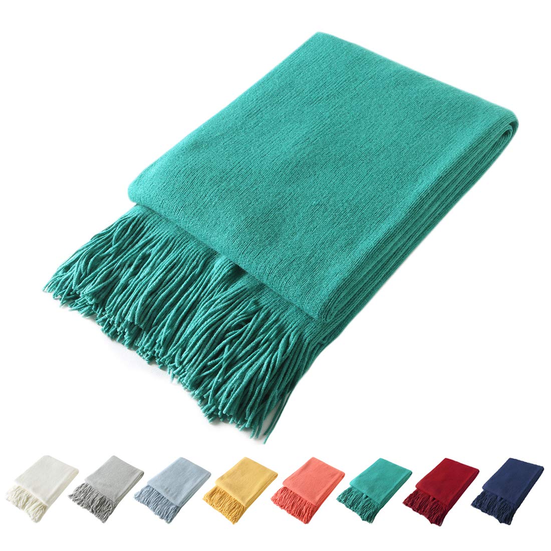Homiest Soft Knitted Fringe Throw Blanket for Sofa and Bed