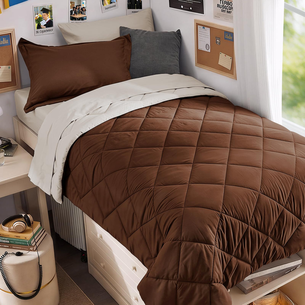 MUXHOMO 7 Pieces Comforter Set, Reversible Bed in a Bag for All Season, Bedding Set with Comforter, Flat Sheet, Fitted Sheet, Pillowcases & Shams