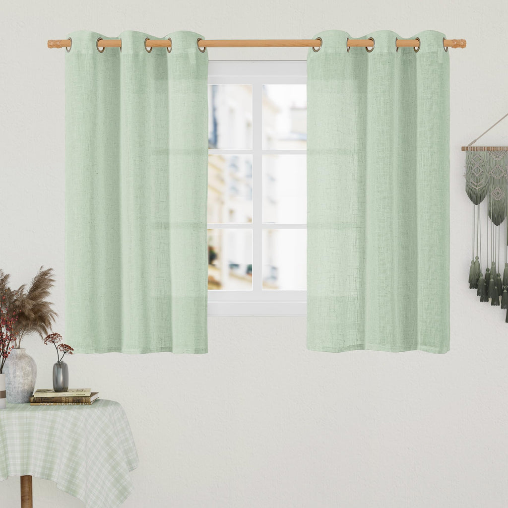 LAMIT Natural Faux Linen Curtains for Bedroom, Bronze Grommet Light Filtering Burlap Drapes, Set of 2 Panels