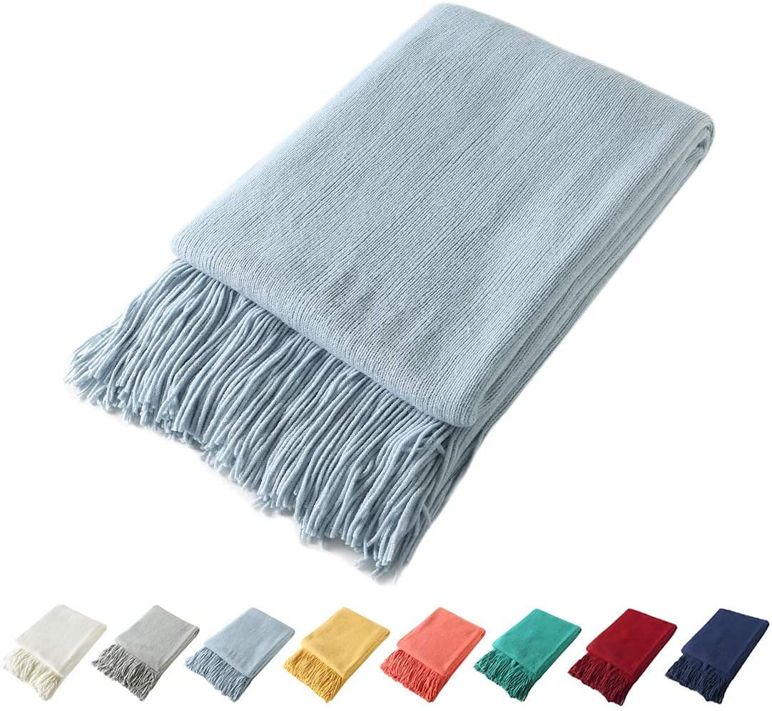 Homiest Soft Knitted Fringe Throw Blanket for Sofa and Bed