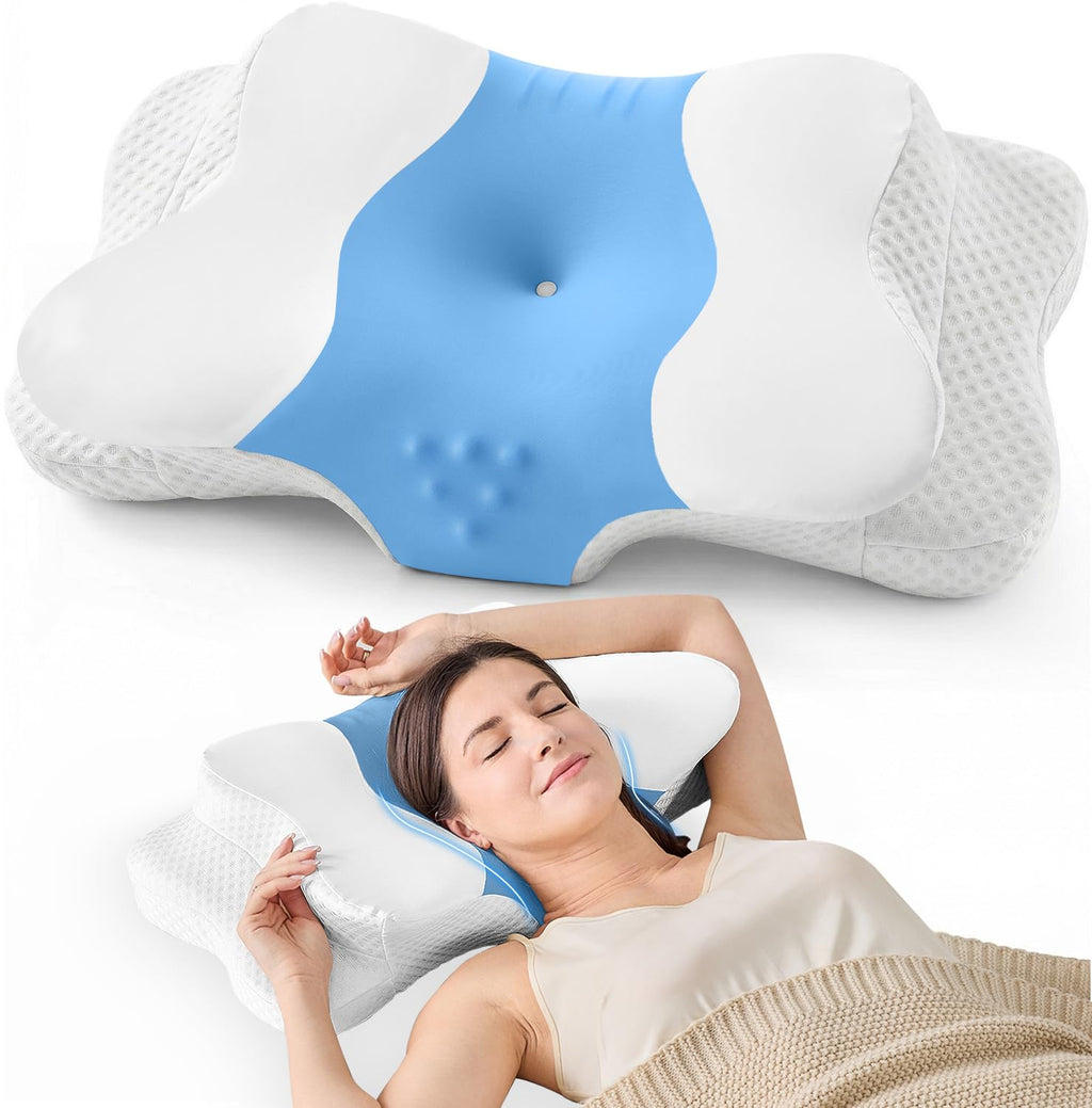 Cervical Neck Pillow for Side and Back Sleepers – Ergonomic Contour Memory Foam Pillow with Adjustable Height, Breathable Washable Cover, Neck Support for Better Sleep