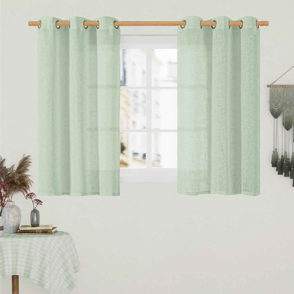 LAMIT Natural Faux Linen Curtains for Bedroom, Bronze Grommet Light Filtering Burlap Drapes, Set of 2 Panels