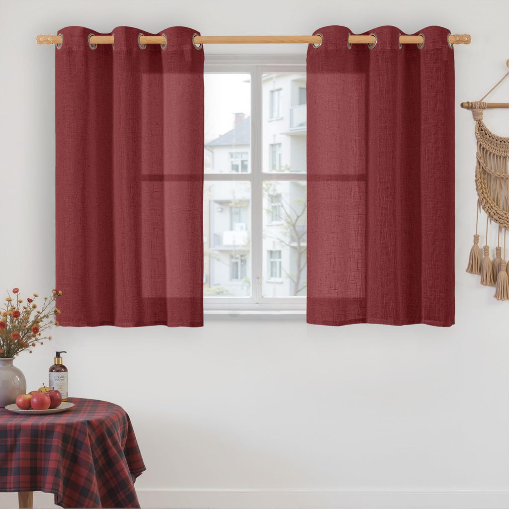 LAMIT Natural Faux Linen Curtains for Bedroom, Bronze Grommet Light Filtering Burlap Drapes, Set of 2 Panels