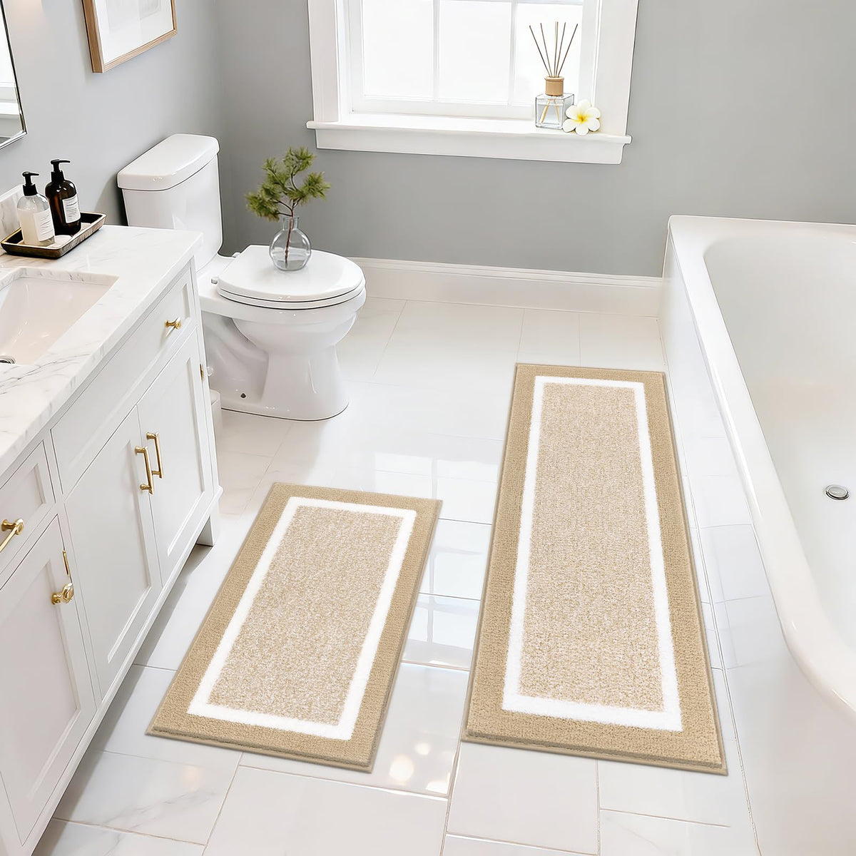 Pauwer Non-Slip Washable Bathroom Rug and Bath Mat Set