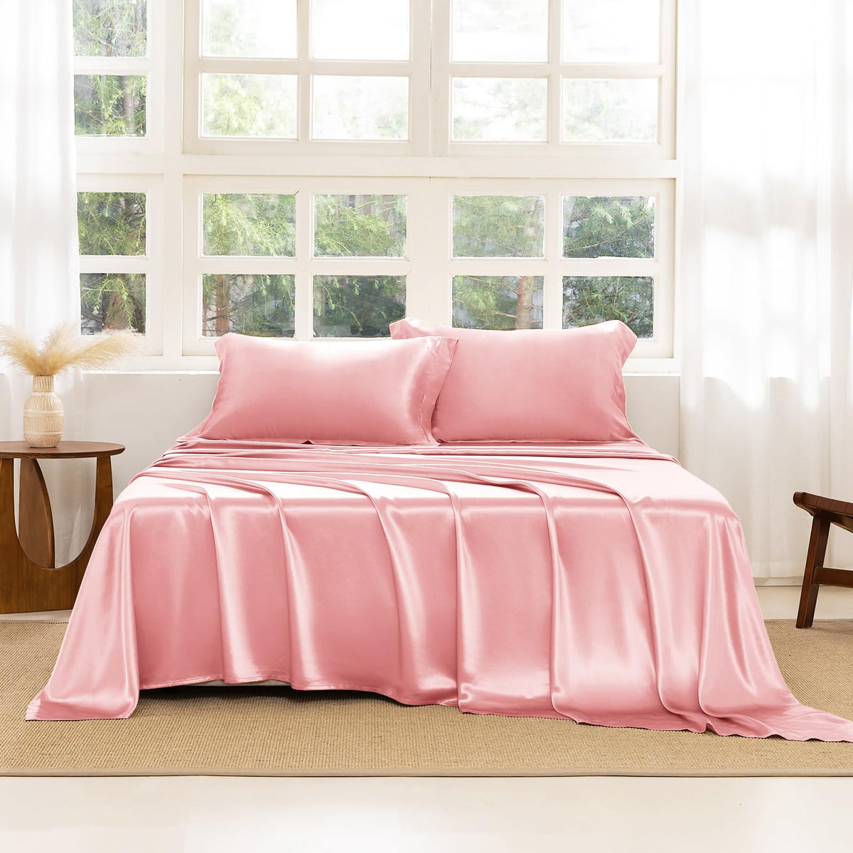 THXSILK 22 Momme Silk Sheet Set 4 Pcs, 7A+ Silk Bed Sheets, Luxury Bedding Sets -Ultra Soft, Durable-100% Top Grade Mulberry Silk