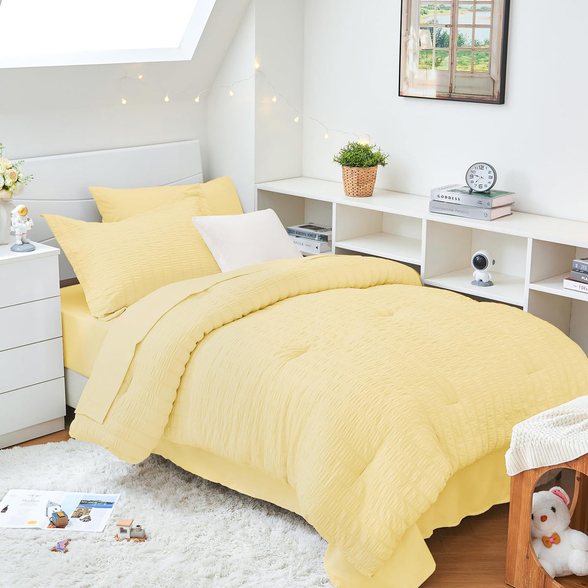 HYMOKEGE Comforter Set Seersucker 7 Pieces, All Season Luxury Bed in a Bag for Bedroom, Bedding Set with Comforters, Sheets, Pillowcases & Shams