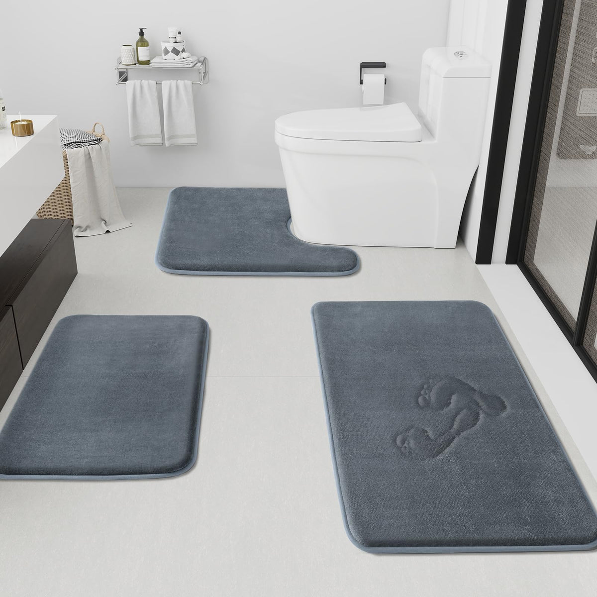 HUXMEYSON 3-Piece Soft Absorbent Non-Slip Bathroom Rug Set