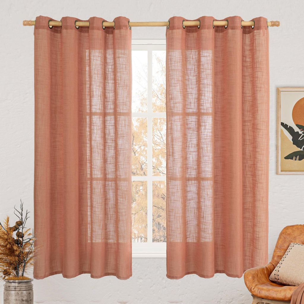LAMIT Natural Faux Linen Curtains for Bedroom, Bronze Grommet Light Filtering Burlap Drapes, Set of 2 Panels