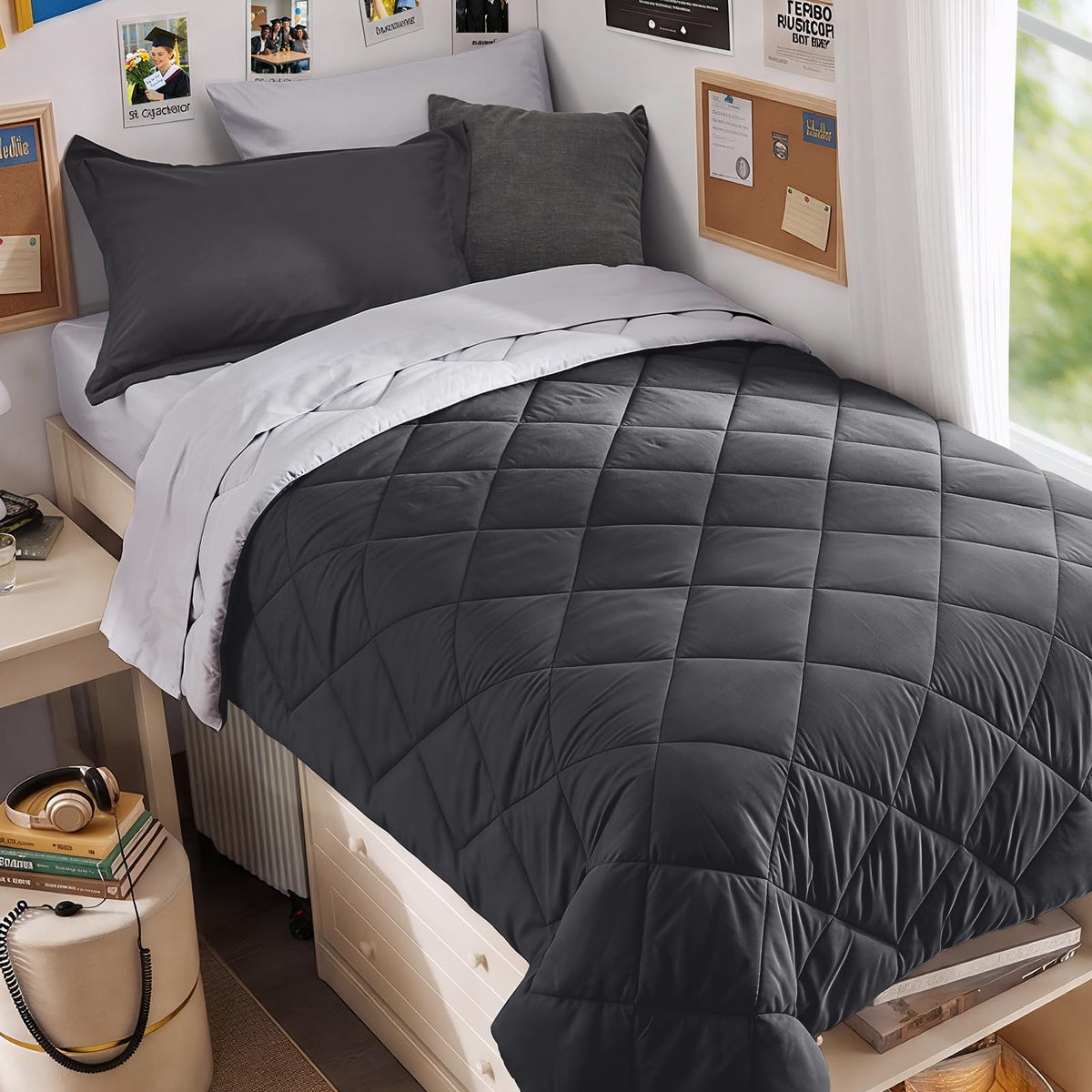 MUXHOMO 7 Pieces Comforter Set, Reversible Bed in a Bag for All Season, Bedding Set with Comforter, Flat Sheet, Fitted Sheet, Pillowcases & Shams