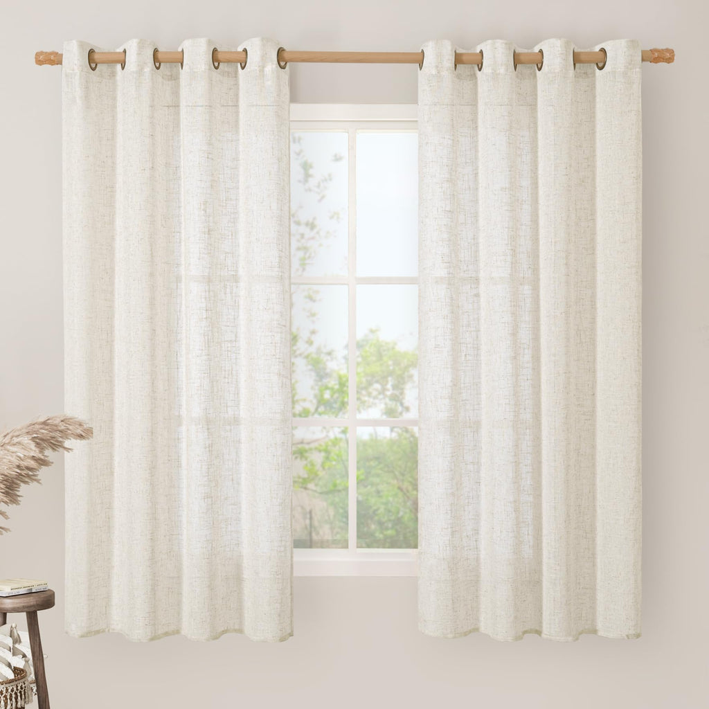 LAMIT Natural Faux Linen Curtains for Bedroom, Bronze Grommet Light Filtering Burlap Drapes, Set of 2 Panels
