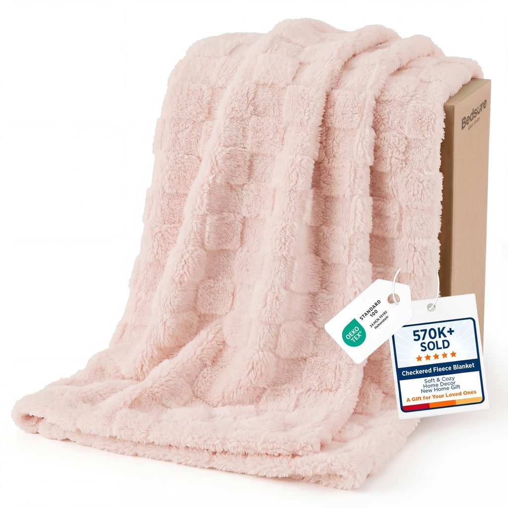 Bedsure GentleSoft Throw Blanket Checkered Fleece Blankets