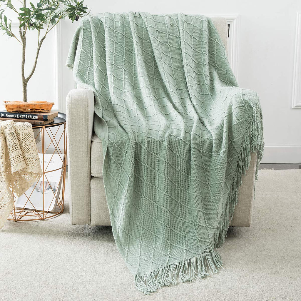 Homiest Decorative Knitted Throw Blanket with Fringe Soft & Cozy Tassel Blanket for Couch Sofa Bed