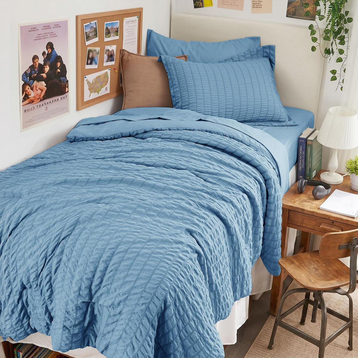 HYMOKEGE Comforter Set Seersucker 7 Pieces, All Season Luxury Bed in a Bag for Bedroom, Bedding Set with Comforters, Sheets, Pillowcases & Shams
