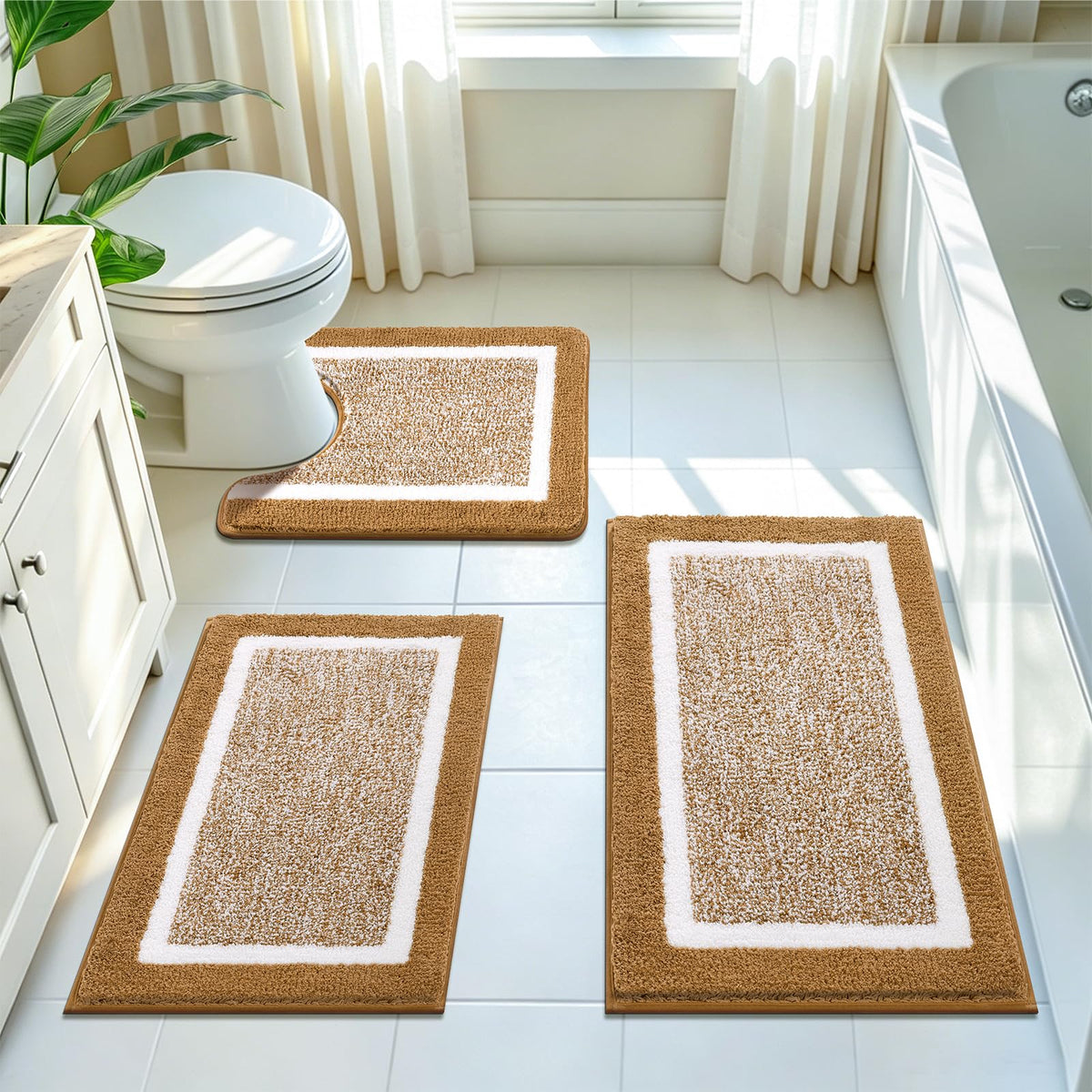 Pauwer Non-Slip Washable Bathroom Rug and Bath Mat Set