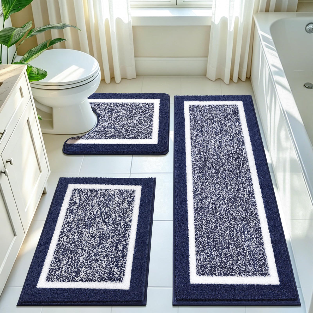 Pauwer Non-Slip Washable Bathroom Rug and Bath Mat Set