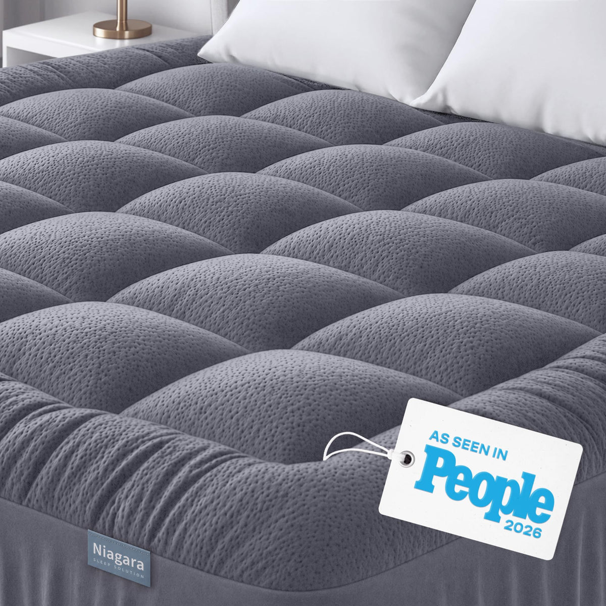 Niagara Sleep Solution Ultra Soft Mattress Topper - Rayon Derived from Bamboo Pillow Top Mattress Pad for Back Pain Relief - Naturally Cooling for Hot Sleepers