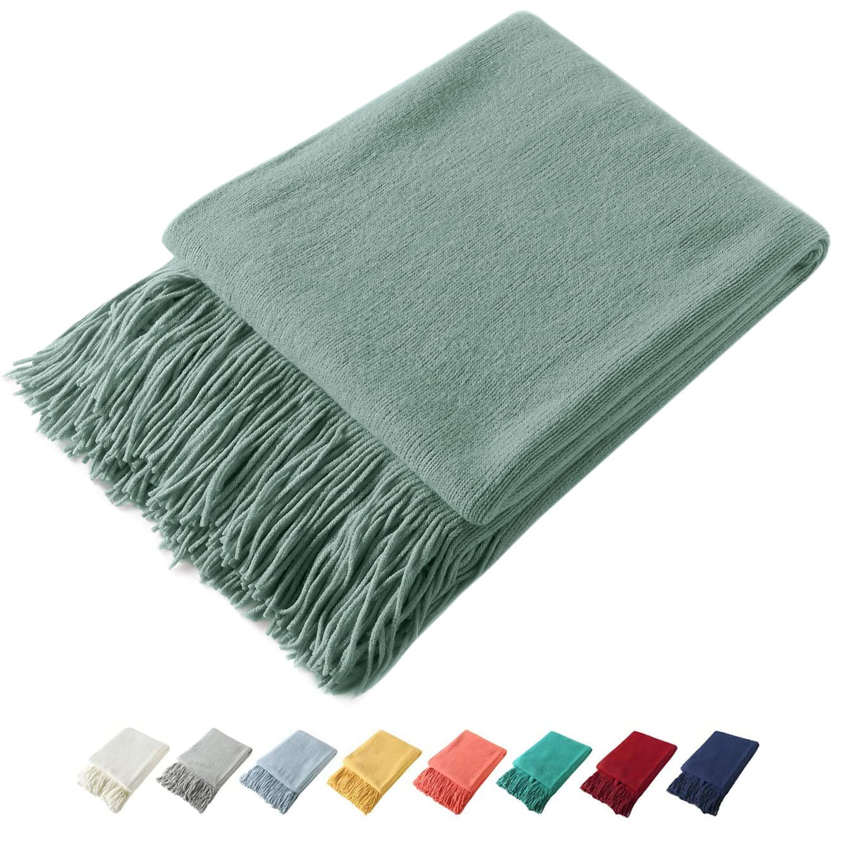Homiest Soft Knitted Fringe Throw Blanket for Sofa and Bed