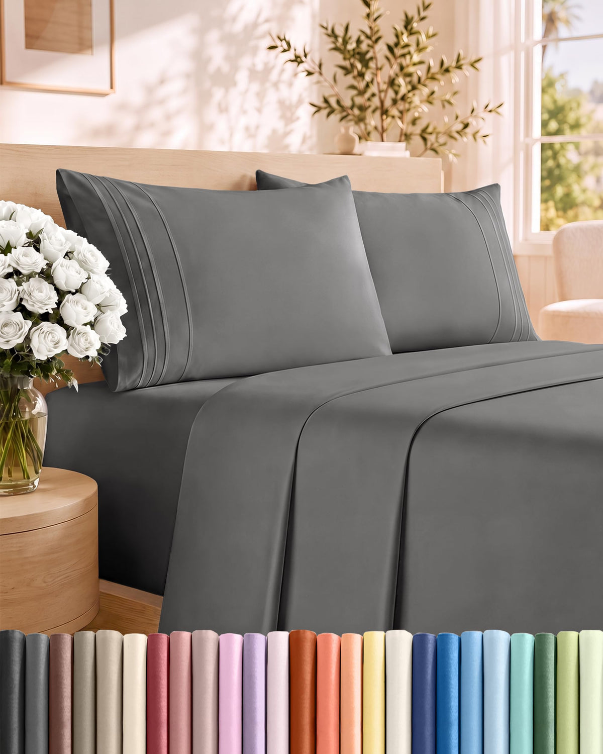 CGK Unlimited 4 Piece Sheet Set - Ultra-Soft, Breathable & Cooling Bed Sheets Set - Hotel Luxury Bedding for Women & Men with Deep Pockets - Wrinkle & Fade Free - Oeko-Tex