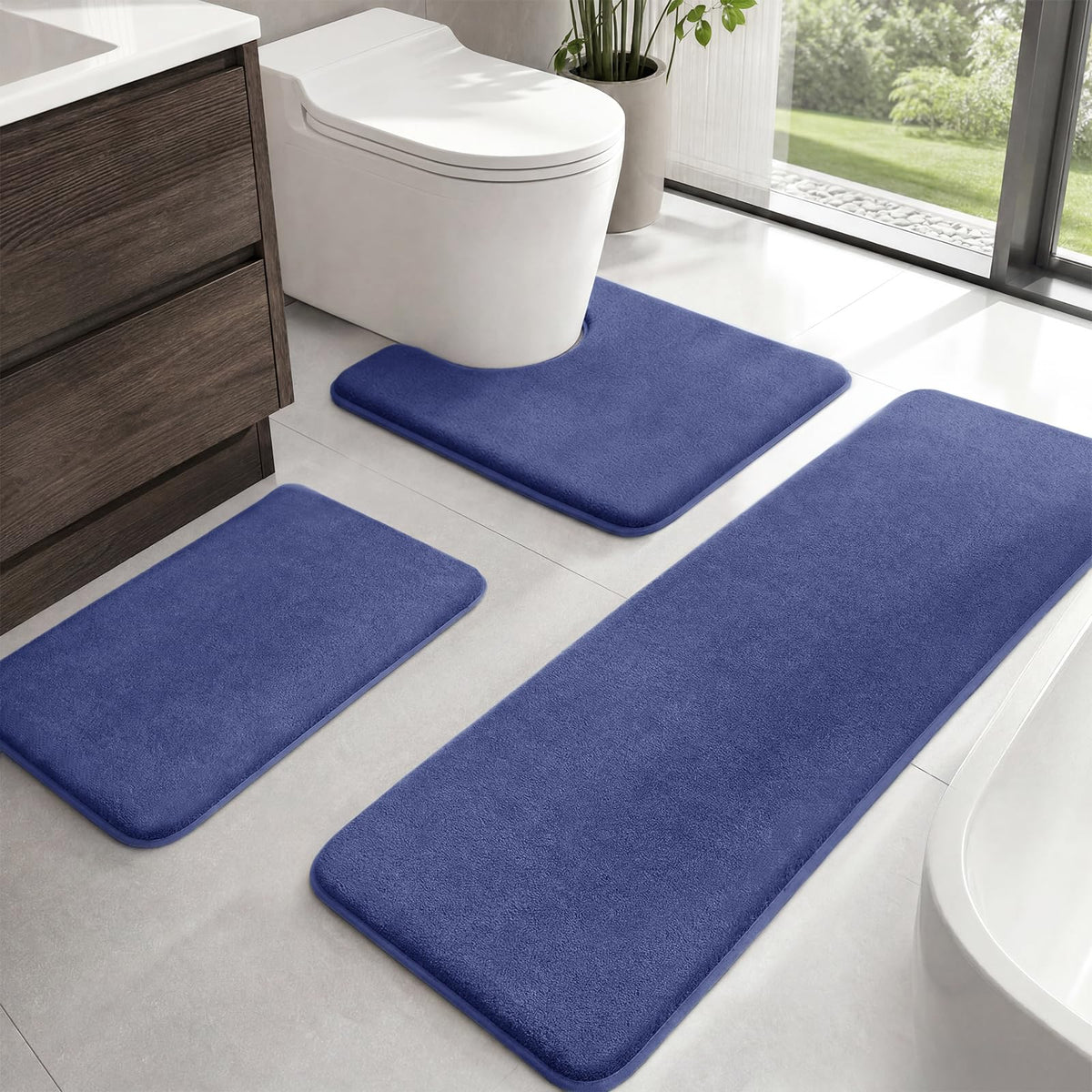 HUXMEYSON 3-Piece Soft Absorbent Non-Slip Bathroom Rug Set