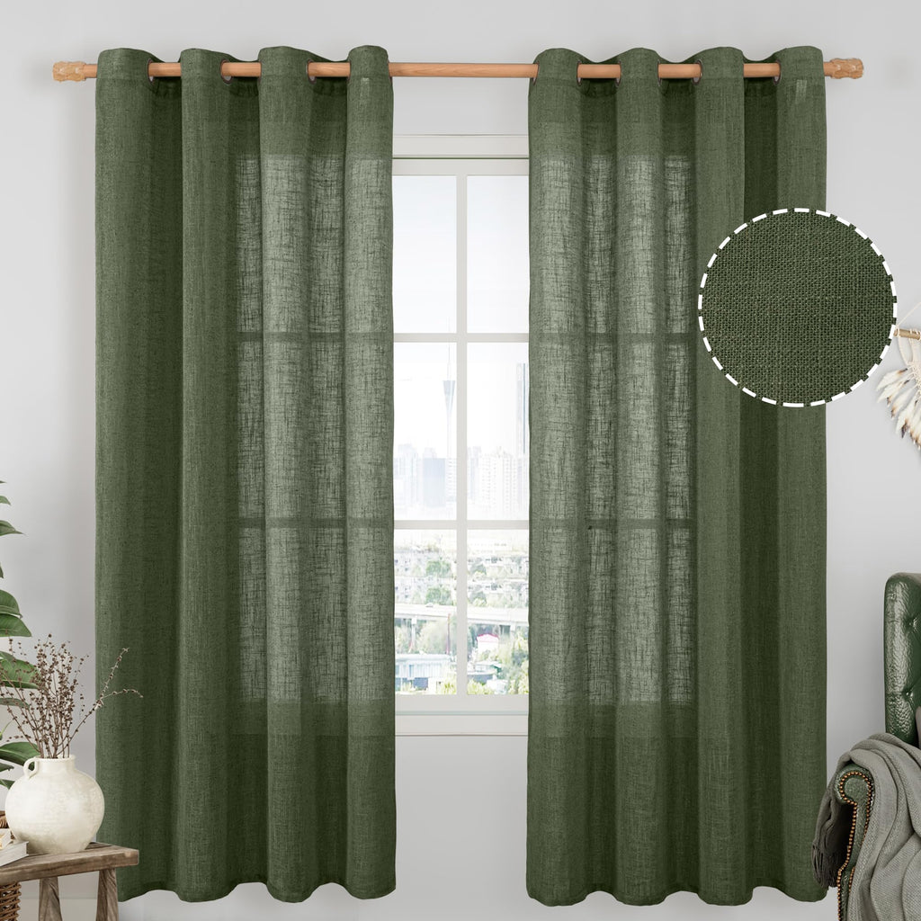 LAMIT Natural Faux Linen Curtains for Bedroom, Bronze Grommet Light Filtering Burlap Drapes, Set of 2 Panels