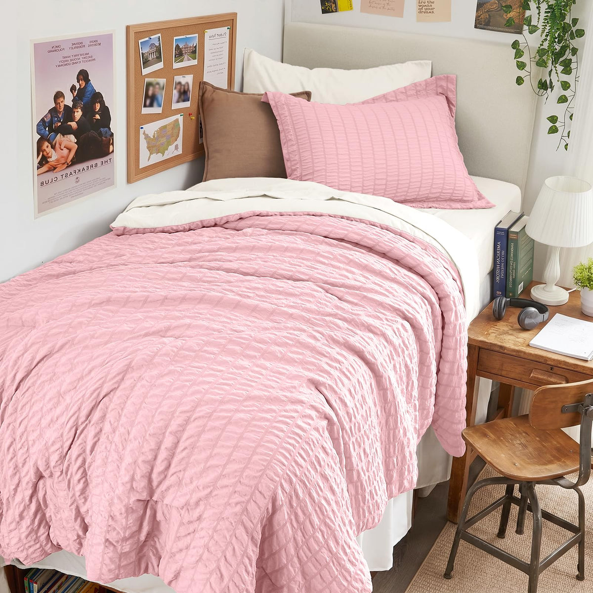 HYMOKEGE Comforter Set Seersucker 7 Pieces, All Season Luxury Bed in a Bag for Bedroom, Bedding Set with Comforters, Sheets, Pillowcases & Shams