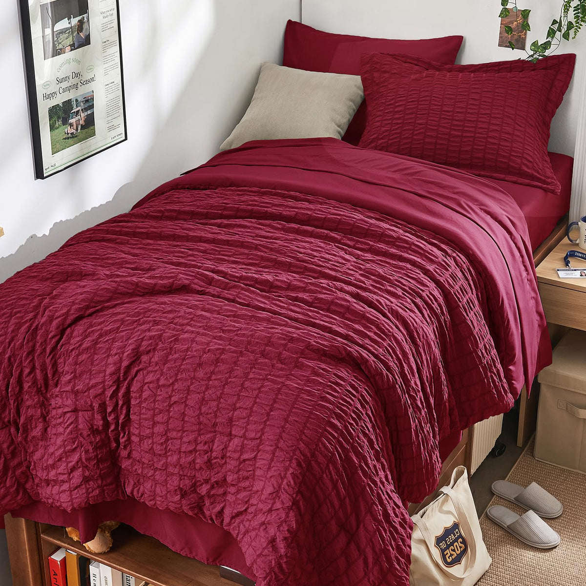 HYMOKEGE Comforter Set Seersucker 7 Pieces, All Season Luxury Bed in a Bag for Bedroom, Bedding Set with Comforters, Sheets, Pillowcases & Shams