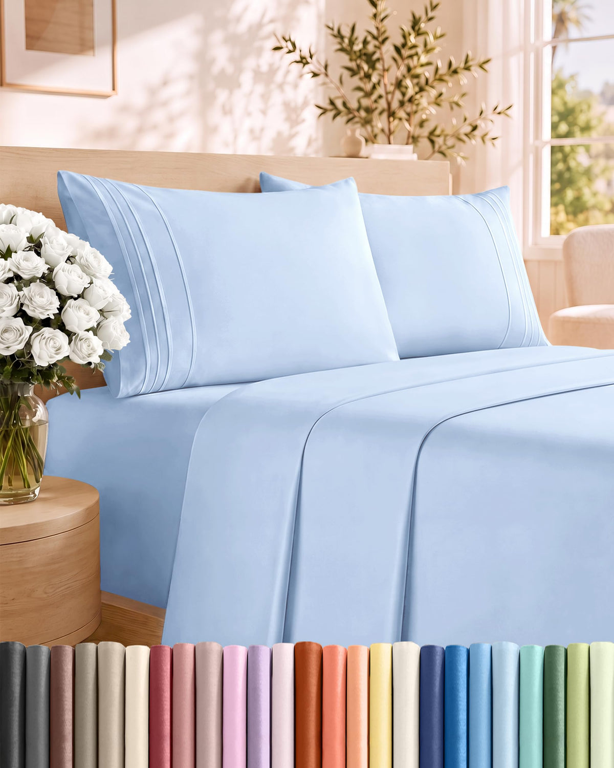 CGK Unlimited 4 Piece Sheet Set - Ultra-Soft, Breathable & Cooling Bed Sheets Set - Hotel Luxury Bedding for Women & Men with Deep Pockets - Wrinkle & Fade Free - Oeko-Tex
