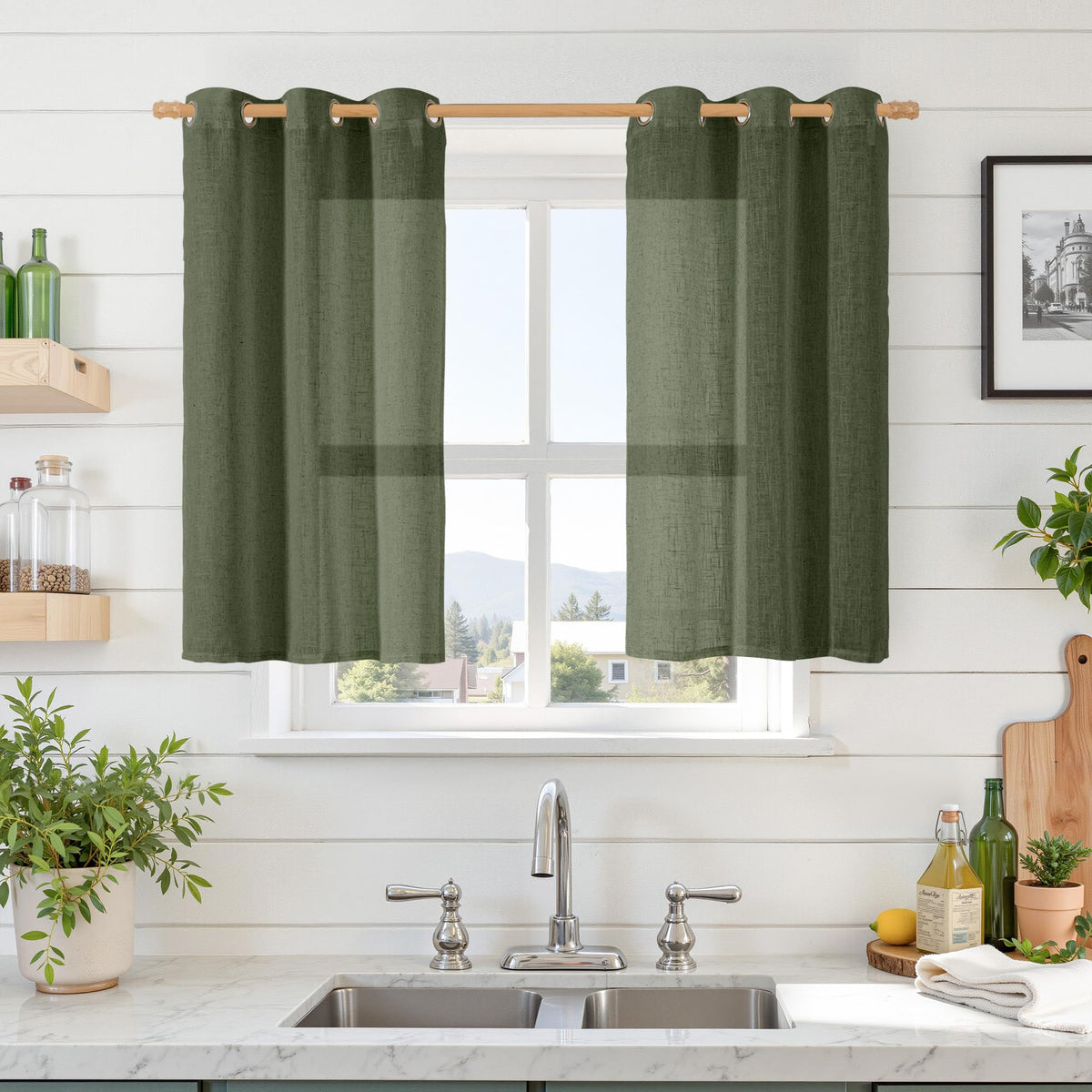 LAMIT Natural Faux Linen Curtains for Bedroom, Bronze Grommet Light Filtering Burlap Drapes, Set of 2 Panels